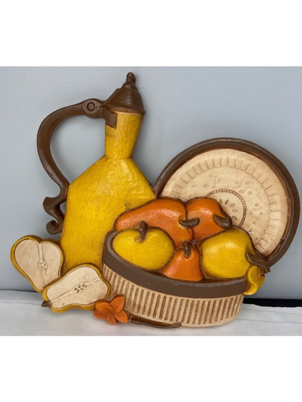 Syroco Wall Plaque Pear Jug Fruit Kitchen Decor Yellow Brown Retro USA